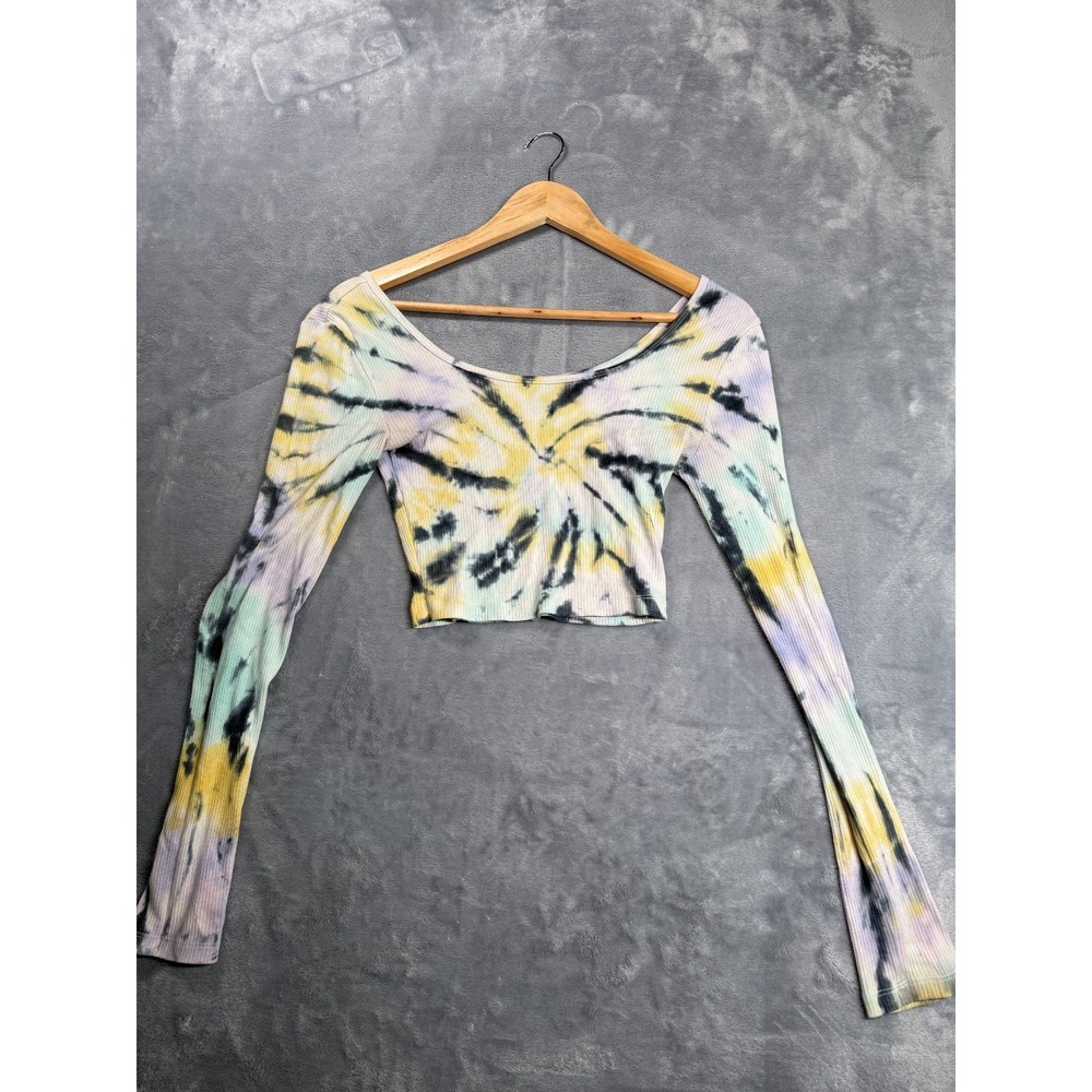 Aeropostale Ballet Crop Top Womens Small Multi Tie Dye Ribbed Knit Y2K Scoop